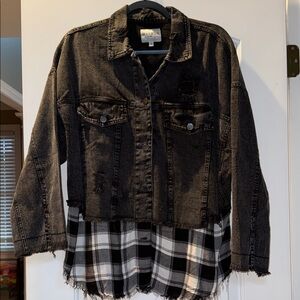 Hayden Charcoal Denim Jacket with Plaid Hem